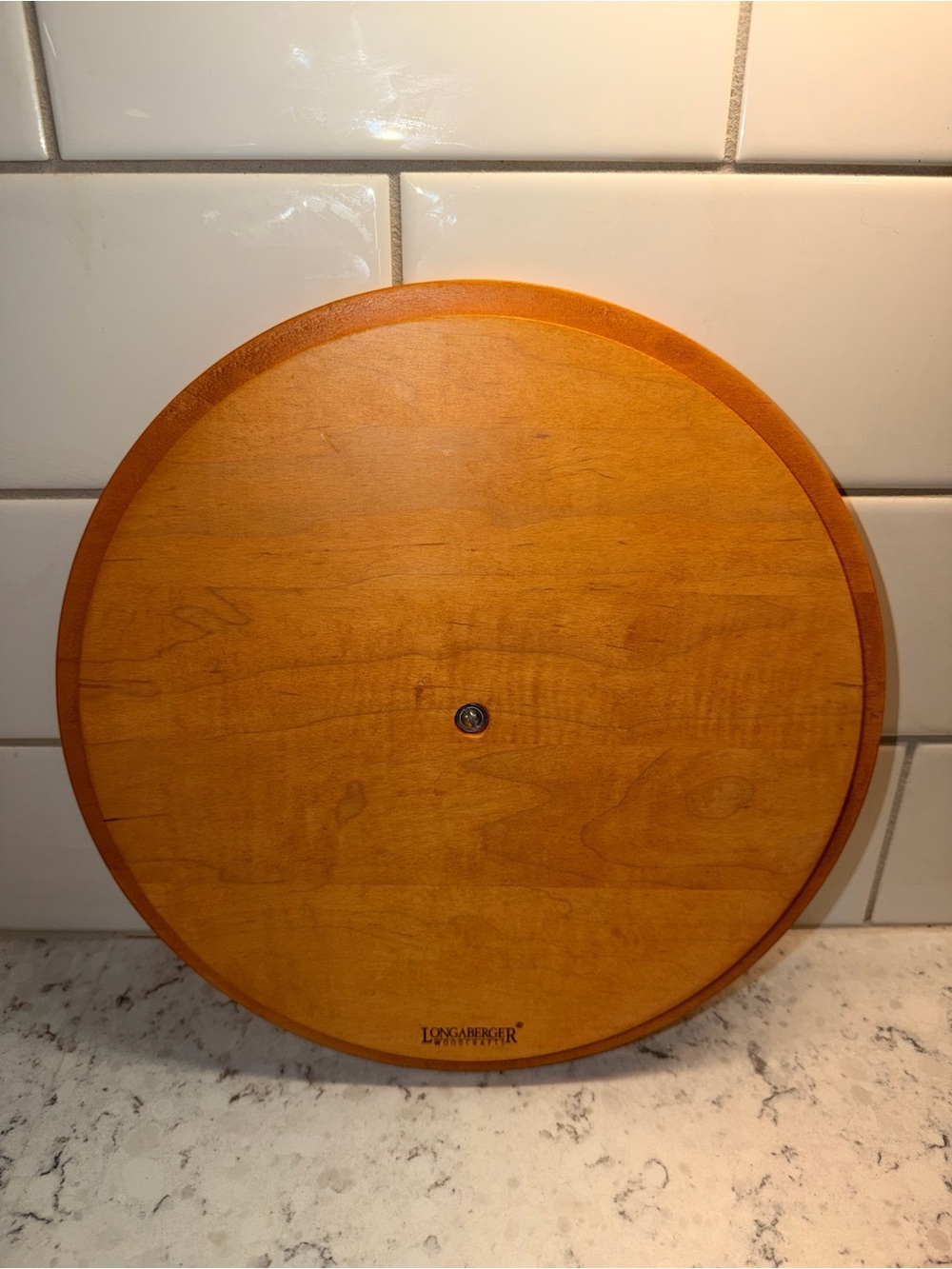 Longaberger Round Wood Display Platter in Warm Honey